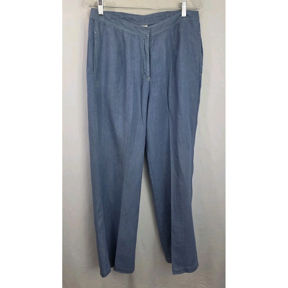 j jill Linen Pants Slacks sz. 12 Wide Leg Blue Professional to Casual Staple